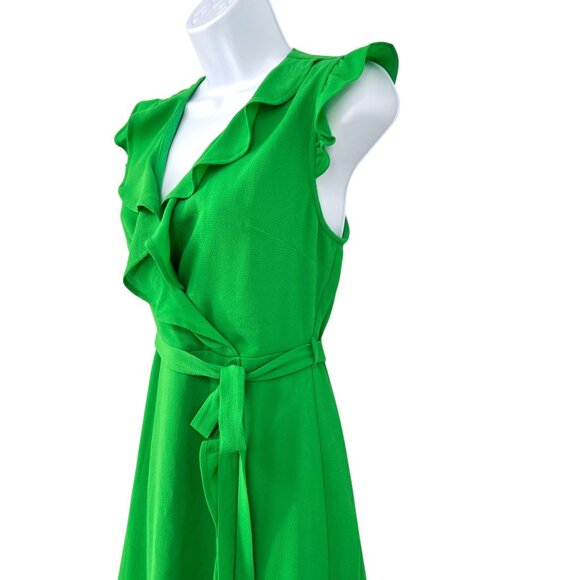 Monteau Green Ruffled Wrap Midi Dress Flutter Sleeve Size Small - Picture 5 of 12